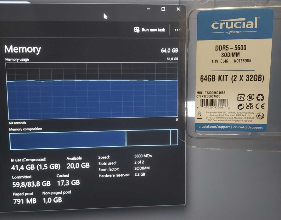 RAM Crucial 32GB/64GB[2x32] SODIMM DDR5 5600/Бартер за десктоп DDR5