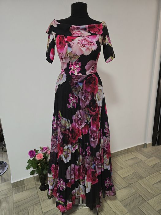 Rochie imprimeu floral, plisata, model superb