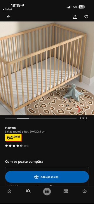 Patut Ikea impreuna cu saltea si protectie margini