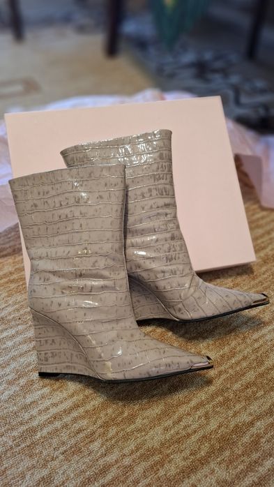 Боти Ingiliz от естествена кожа с кроко щампа