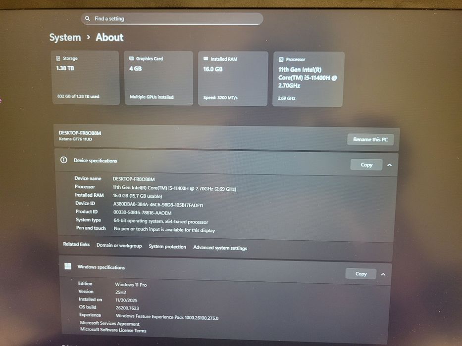 Laptop gaming MSI Katana gf76 11UD