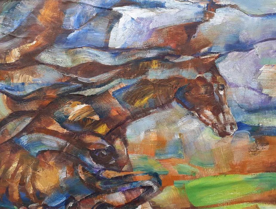 Tablou vechi -  cai - semnat CM ( Corneliu Michailescu)