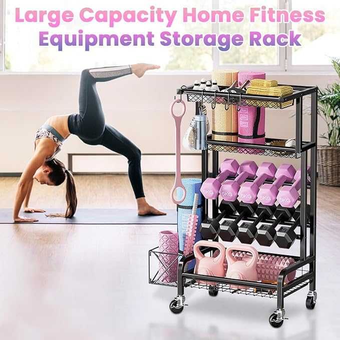 Suport multifuncțional pentru discuri de greutăți cu cârlige și roți