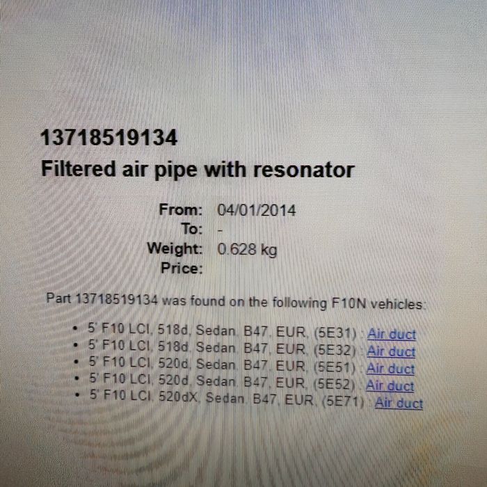 Tubulatura turbina bmw f10 f11 x3 f25 x4f26 b47
