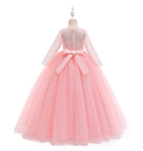 Rochie pentru fetite NNJXD, marimea 130, brodata si cu tull, roz