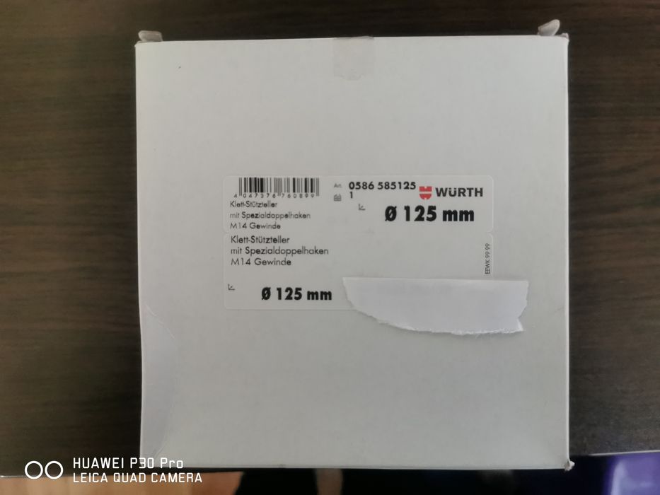 Подложка-диск-държач на шкурка с велкро за ъглошлайф 125мм WURTH