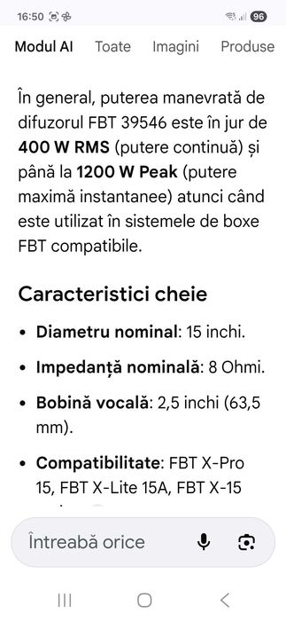 Difuzoare FBT 15 inch