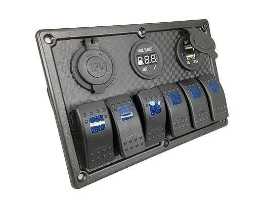 Pactrade Marine, 6-полюсен, син LED панел с лостов превключвател, USB