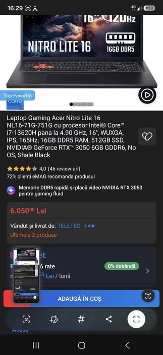 Laptop Gaming acer i7