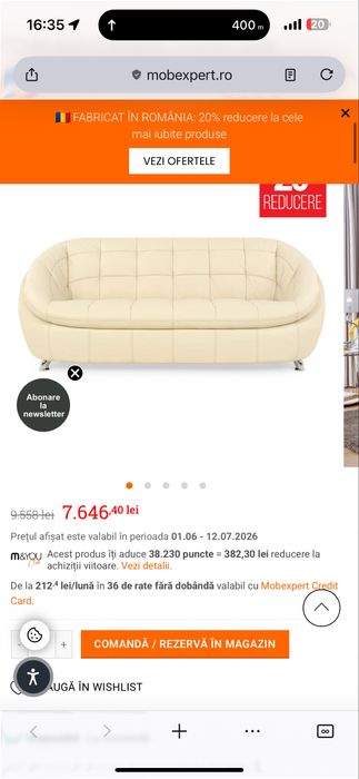 Vand canapea din piele Mobexpert