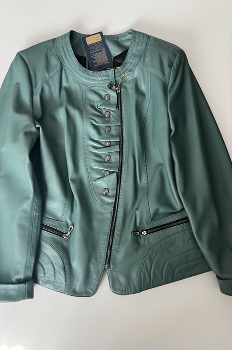 Geaca piele naturala turquoise marimea EU 50/ XXL