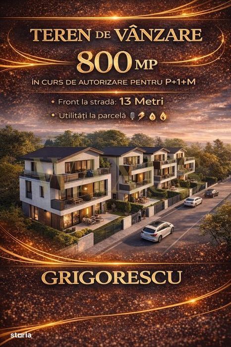 Teren Intravilan cu AC - 800MP I Front 13 M I Grigorescu