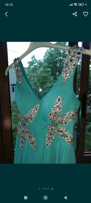 Синя / Тюркоазена дълга официална бална рокля