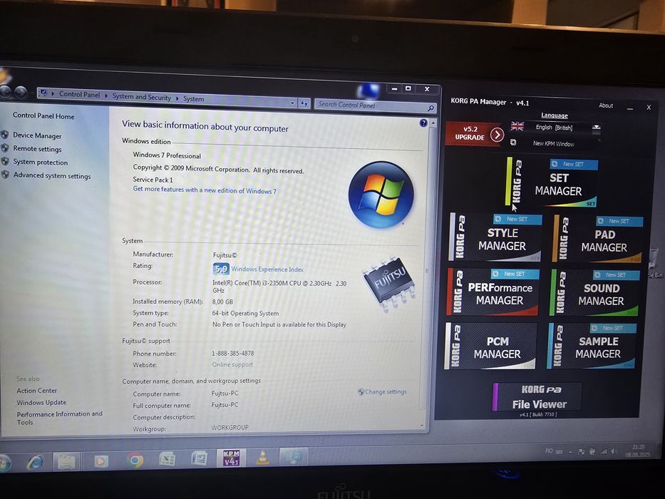 Vand software Korg Pa Manager + laptop Fujitzu 2 licente