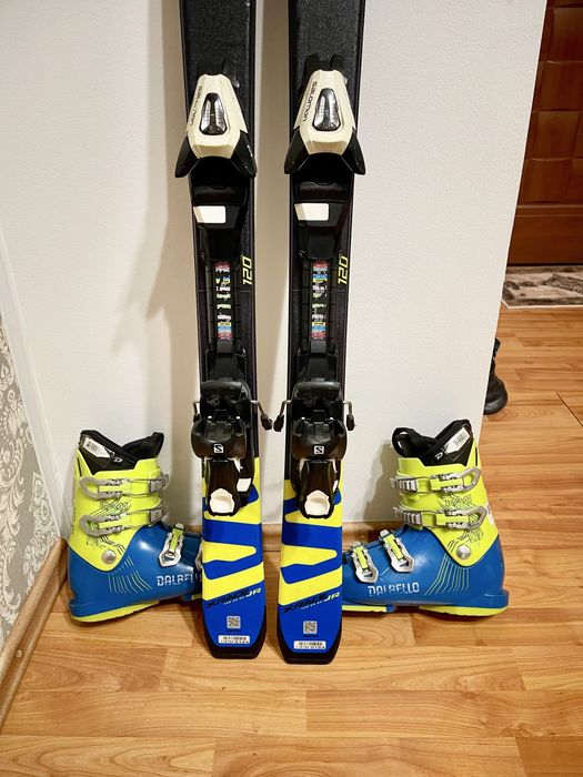 Schiuri copii 120 cm salomon cu clapari skiuri set