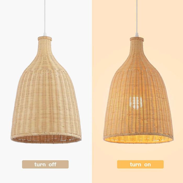 LOFOB Бохо ръчно изработена лампа от естествен плетен ратан