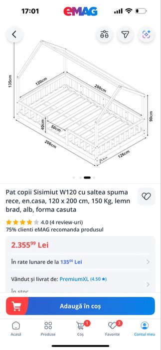 Pat tip casuta cu tot cu pilota si lenjerie Elsa