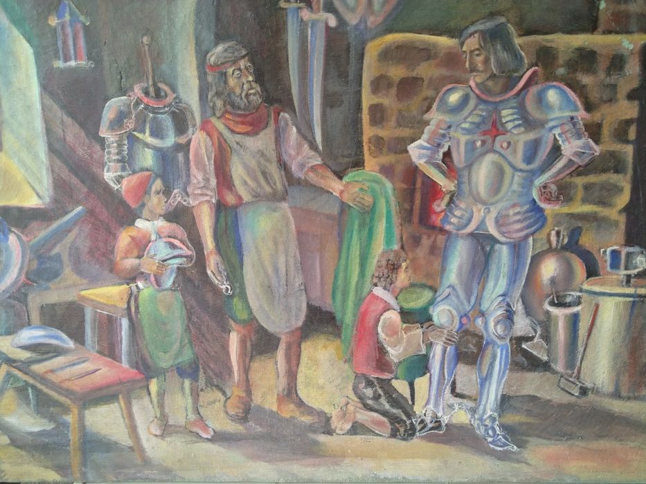 Продавам антикварна картина Средновековни крепостни мотиви 3