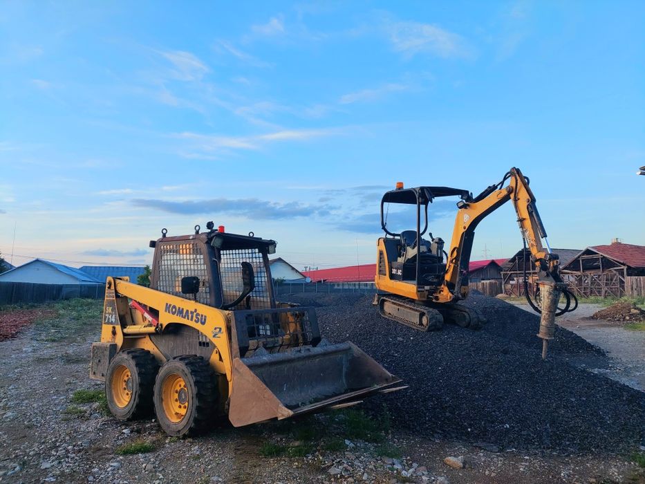 Executam lucrari cu Miniexcavator, Miniincarcator, Cilindru compactor
