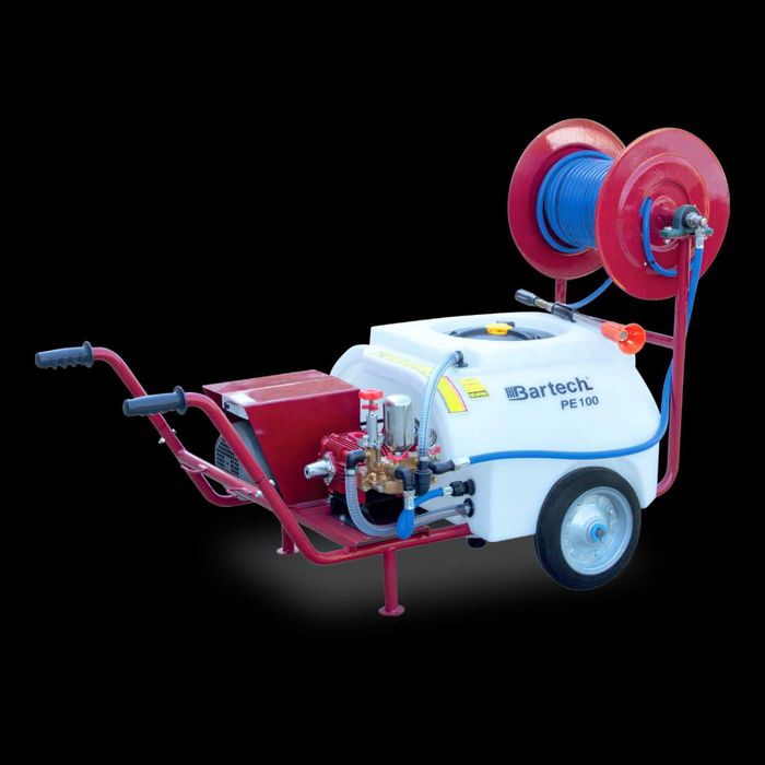 Atomizor 100l cu motor electric monofazat 1,5 kw, tambur și furtun de presiune 25m, 8mm, 75 bar