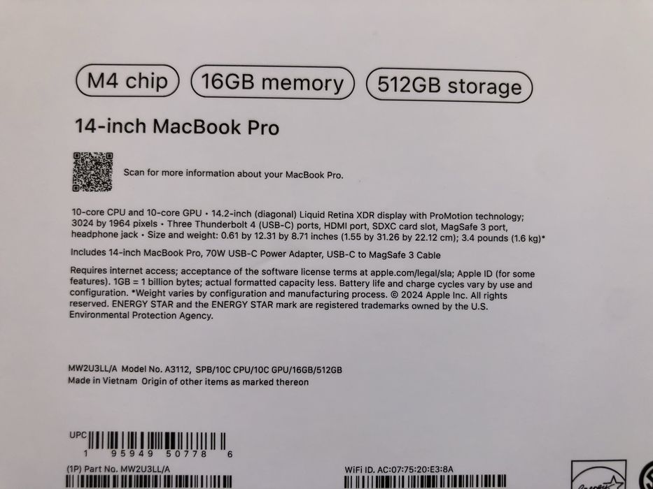 100/45 Cycle Apple MacBook Pro M4 14-inch M4 2024 Space Black LL/A