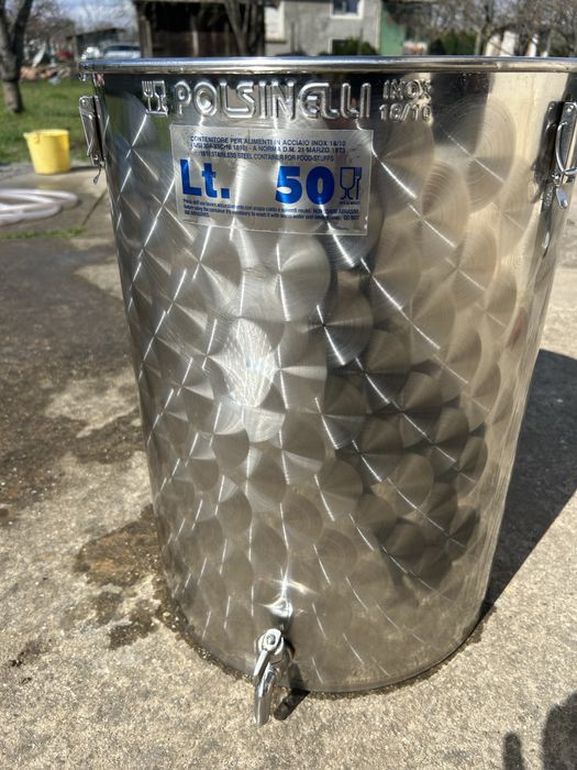 Неръждаем съд 50L Polsinelli INOX 18/10 с кран и капак ИТАЛИАНСКИ