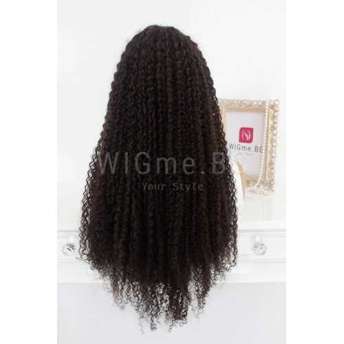 Дълга тъмнокестенява къдрава лейс фронт перука Лейла