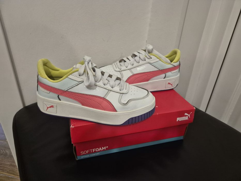 Pantofi sport Puma de piele si piele ecologica Carina Street Jr., Alb,