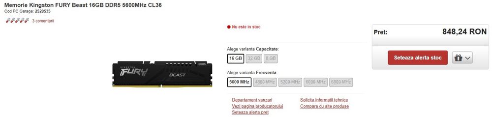 Memorie Kingston FURY Beast 16GB DDR5 5600Mhz CL36