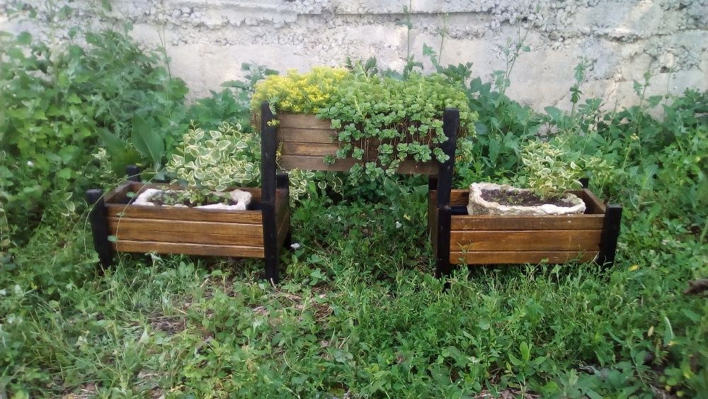 Дървени саксии (кашпи) за растения и сандъче за цветя