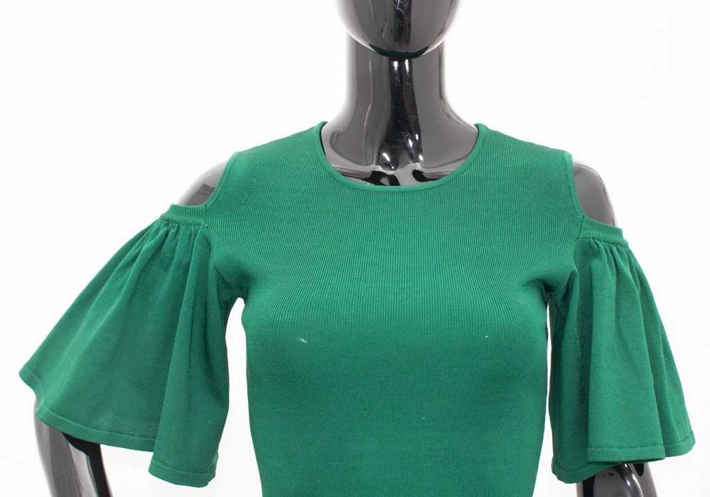 Ganni Evangel дамска блуза тревисто зелено плетена широки ръкави S-М
