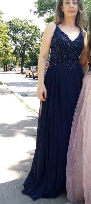 Бална тъмно синя рокля