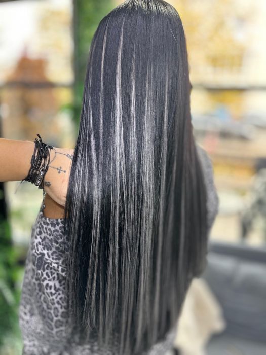 100 gr extensii păr rusesc Killer Queen - Nanoring 60 Cm 50 negre si 50 gri
