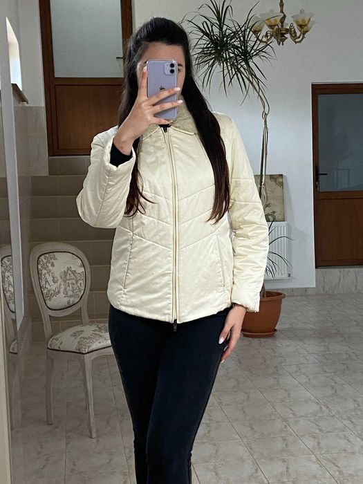 Geaca ivory pentru femei cu guler de blana detasabil si buzunare