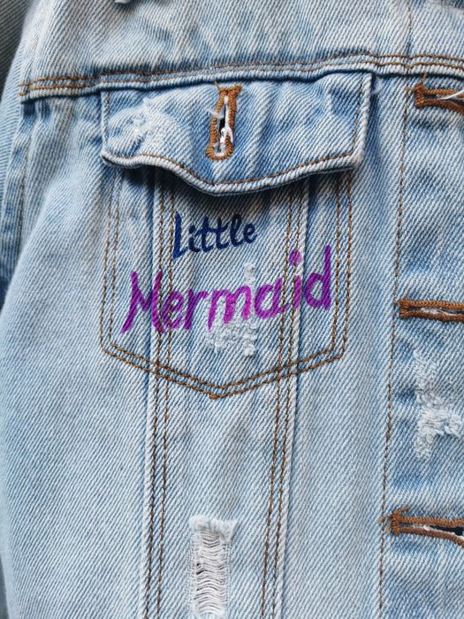 Geaca blugi pictata manual Ariel Disney Mica Sirena mărime 8-10 ani