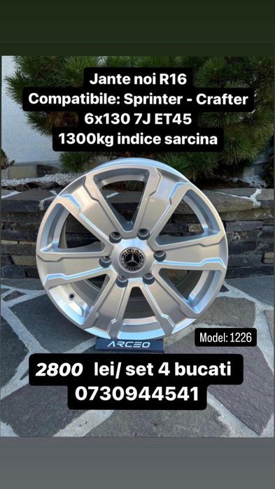 Jante R16 6x130 Heavy Duty Noi Mercedes Sprinter W906 W907 2006-2025 VW Crafter 2006-2017 1300kg/jantă TUV Autoutilitare Marfă Pasageri