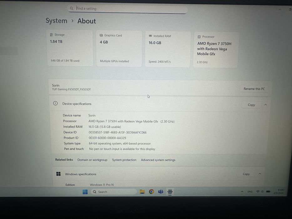 Laptop Asus TUF gaming FX505DT