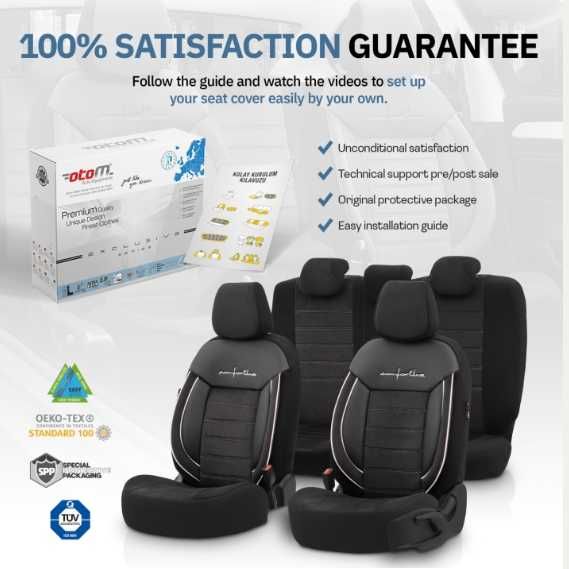 Луксозна тапицерия OTOM текстил с еко кожа COMFORT LINE Design – Черна с бял шев