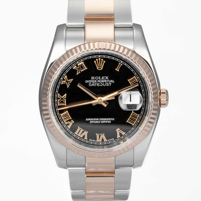Rolex Datejust 36mm Steel & Rose Gold 116231 Black Roman dial