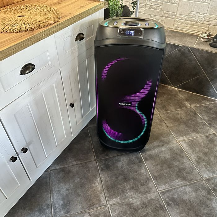 Караоке колона Crown GTB160BUM, 2.0, 160W RMS, Bluetooth, USB, AUX, черна, слот за MicroSD карта, RGB подсветка