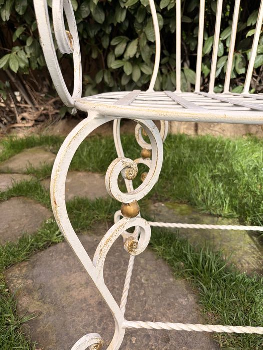 Метален градински стол, стилен, бял и златист