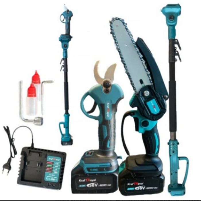 Комплект  3 в 1 акумулаторни лозарска ножица, верижен трион и прът