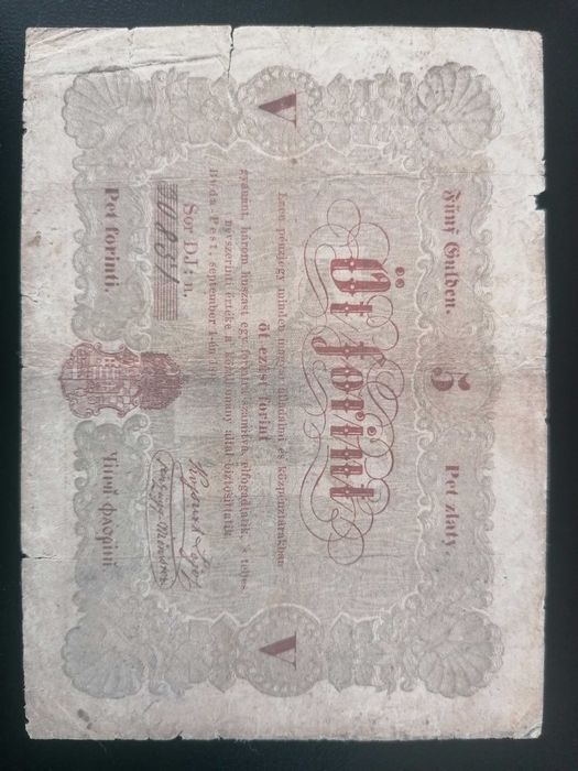 Bancnota Ungaria 5 forint din Revolutia Maghiara 1848