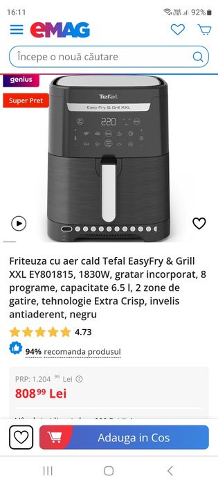 Friteuza cu aer cald Tefal EasyFry & Grill xxl noua cu garanție 2 ani