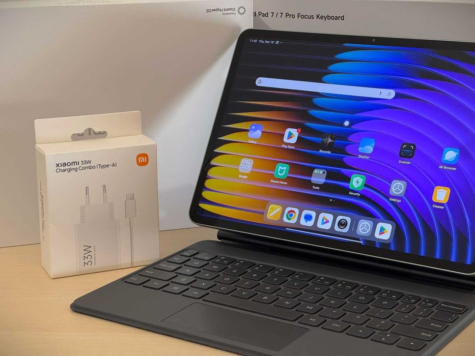 Бартер! НОВ! Xiaomi Pad 7 + Pro Focus keyboard + Xiaomi 33W Зарядно