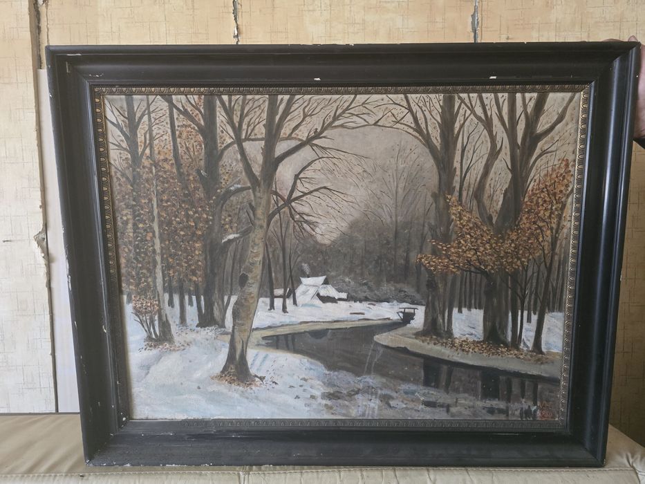 Старинна маслена картина „Зимен пейзаж“ – 1950 г. Авторска