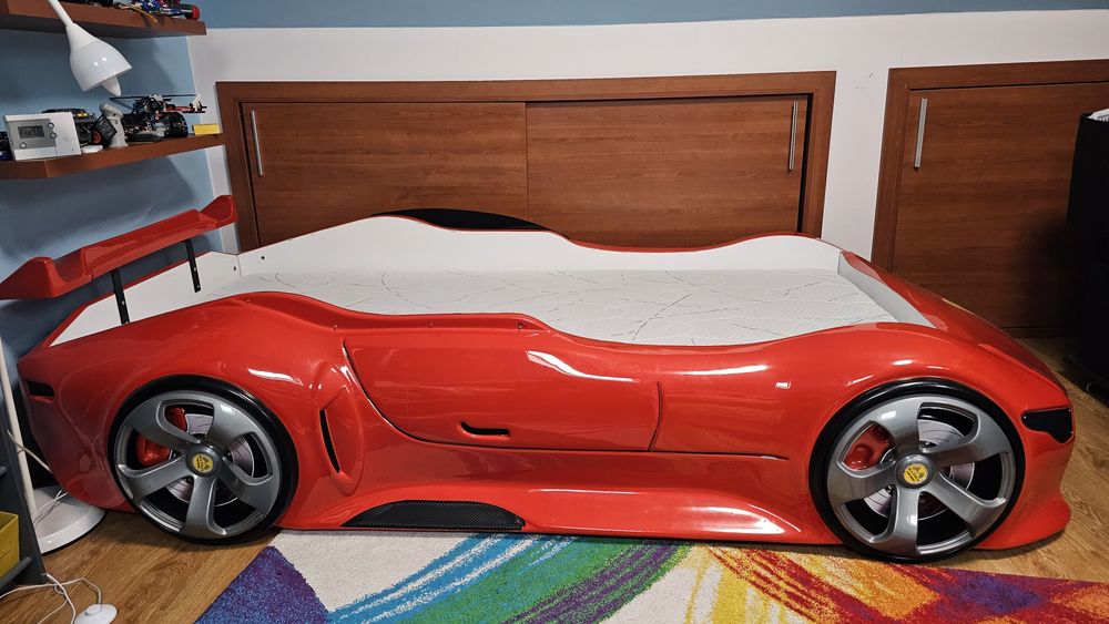 Pat copii masina 90x200 saltea premium inclusa