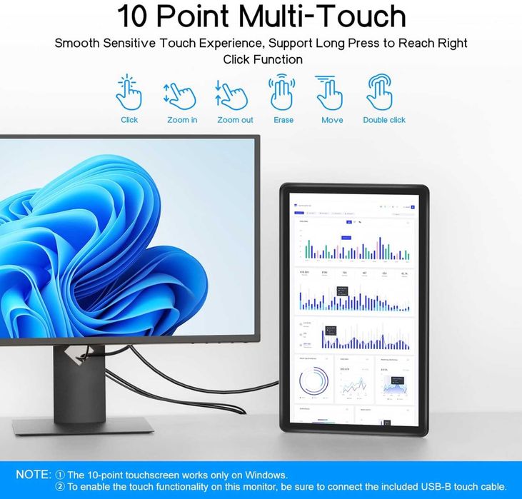 Monitor tactil MAGEX 15.6", HDMI VGA DVI FHD 1080p IPS Rp Pi