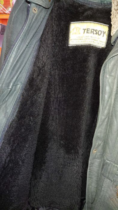 Кожена шуба сивочерна