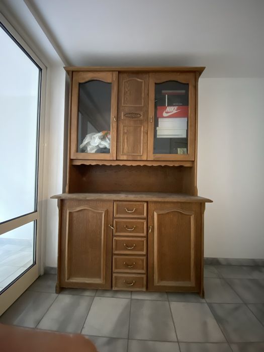 шкаф със витрина от естествено дърво ношно шкафче за спалня 2 бр